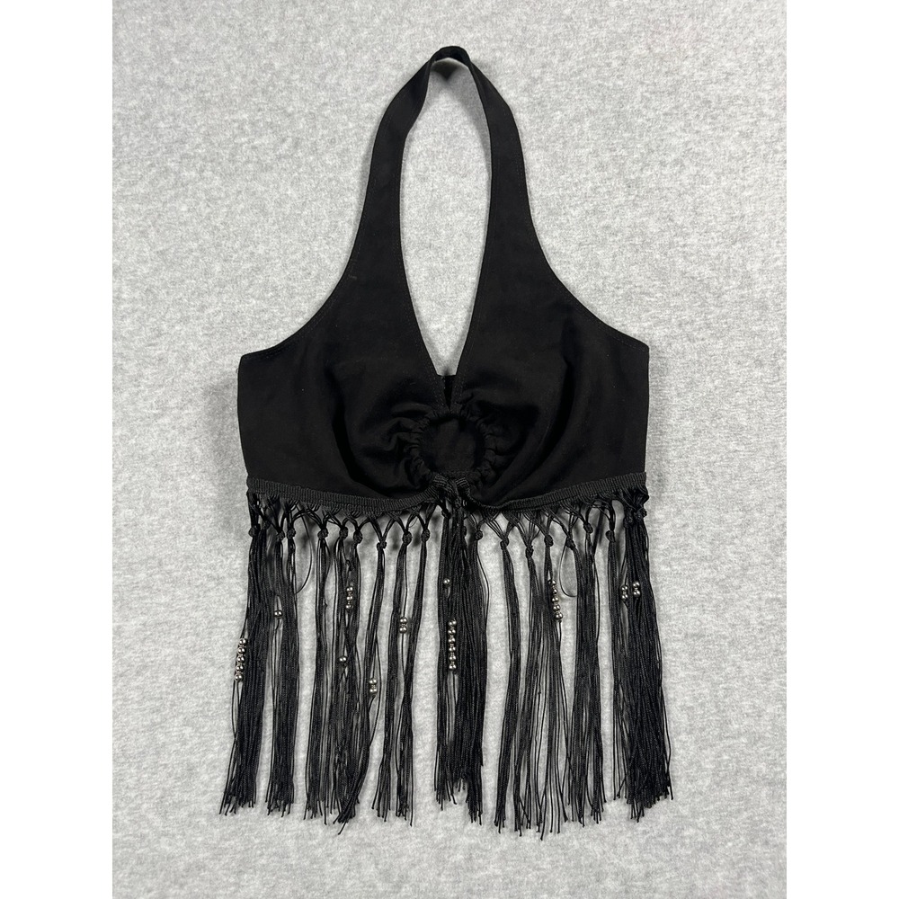 Windsor Halter Top Women XS Black Western Fringe Beaded Rodeo Concert Festival
